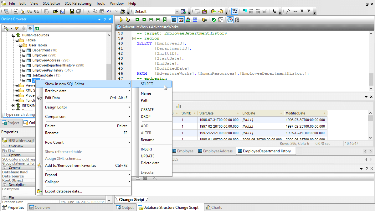 SQL database query interface